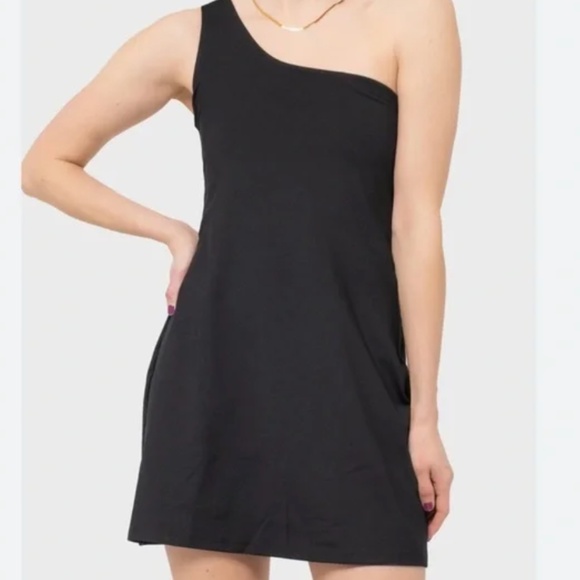 Girlfriend Collective Black Bianca One Shoulder Athletic Tennis Dress Size Small - Picture 1 of 6